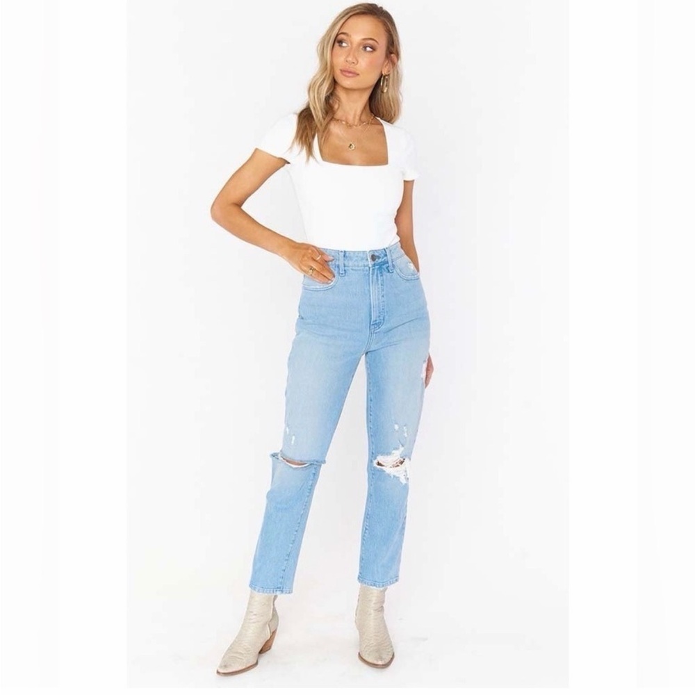 Show Me Your Mumu Midtown Straight Leg Jeans Light Wash Distressed High Rise 28